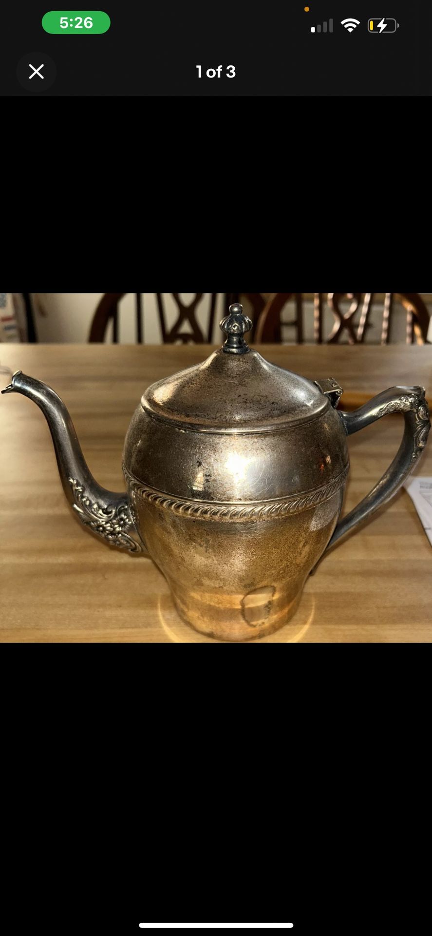 Tea Pot Silver Plate Over Copper hinged lid C8