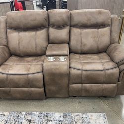 Brown Sofa + Loveseat With Reclining Seats