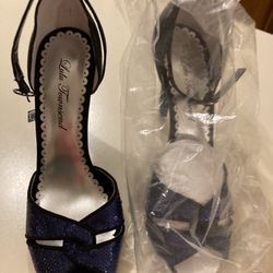 Black Elegant Dress Heels With Cobalt Blue