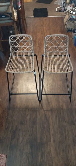 Wicker and Metal Bar Stools – Set of 2