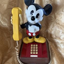 MICKEY MOUSE Vintage Telephone WORKS Landline 1976 Disney Mickey Mouse Push Button Landline Telephone TESTED WORKS 