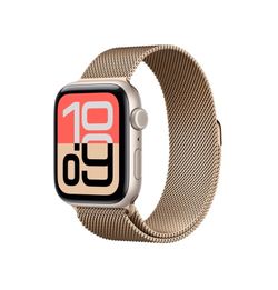 New Apple Watch SE 3 GPS + Cellular, 44mm Starlight Aluminum Case with Gold Milanese Loop - M/L