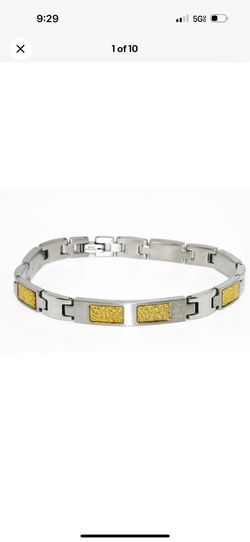 10K YELLOW GOLD & STAINLESS STEEL MEN'S BRACELET