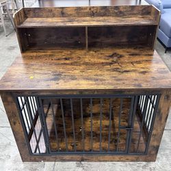 Ktaxon 41in Pet Crate End Table, 3-in-1 Heavy Duty Wooden Dog Crate with Storage Shelf for Living Room, Large Dog Cage（damage