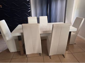 Modern White Dining Room Table Set with 6 Chairs