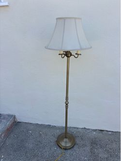 Brass pole 4-way torchiere floor lamp with white lamp shade