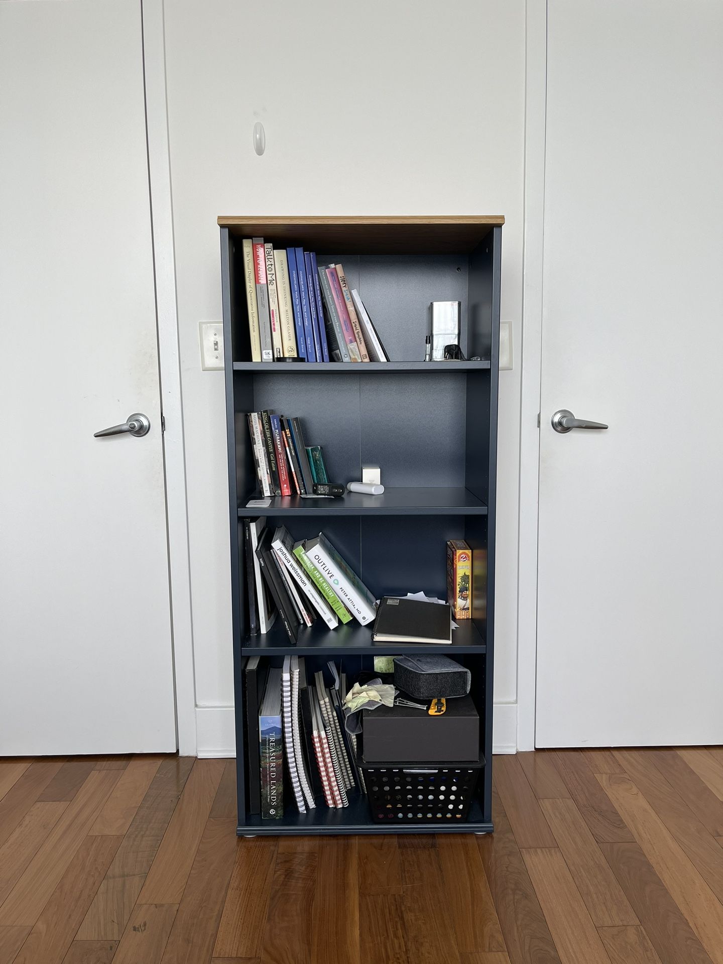 Ikea SKRUVBY Bookcase, blue-oak, 23 5/8x55 1/8 "