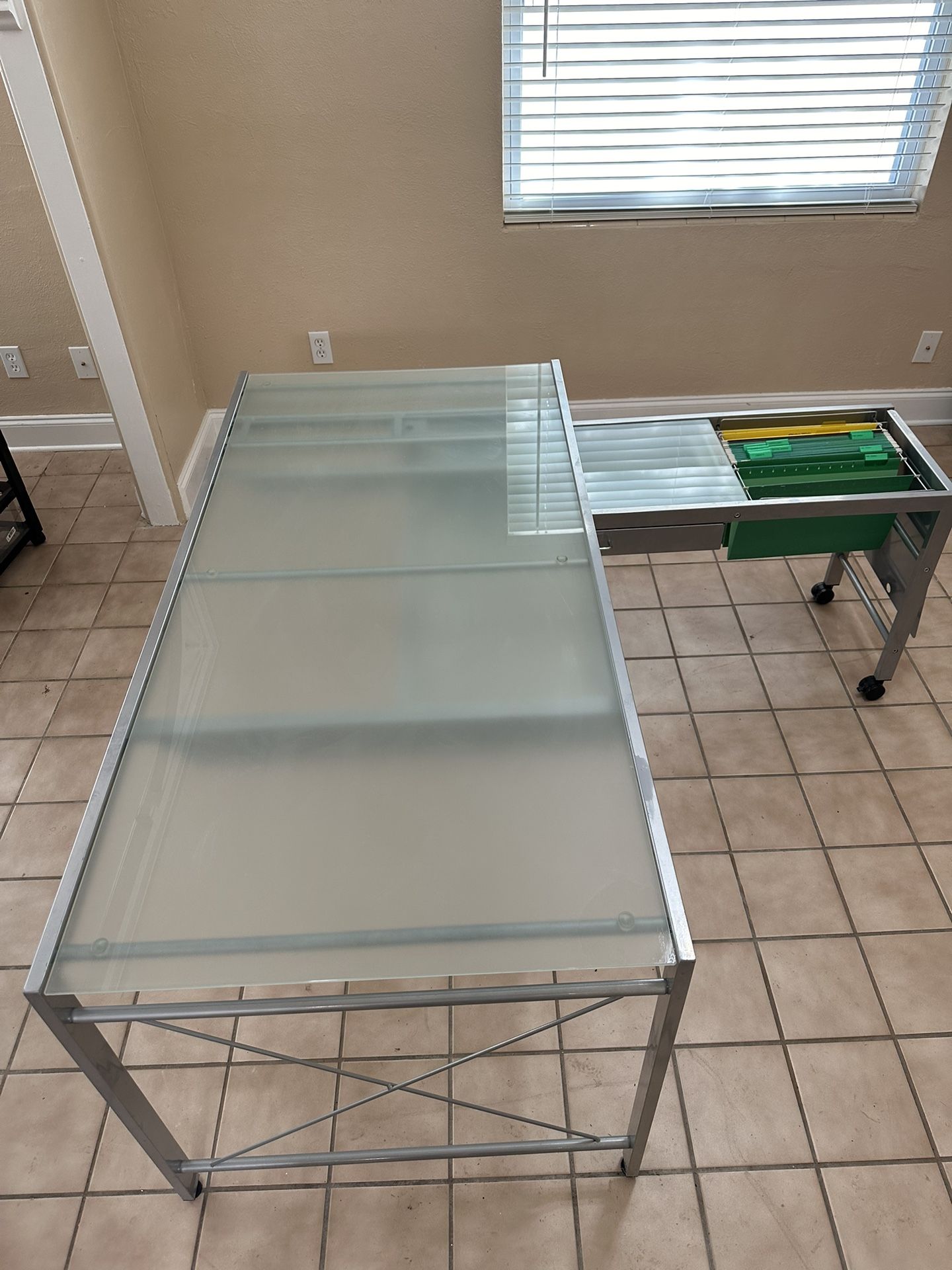 Frosted Glass Desk with  Metal Frame