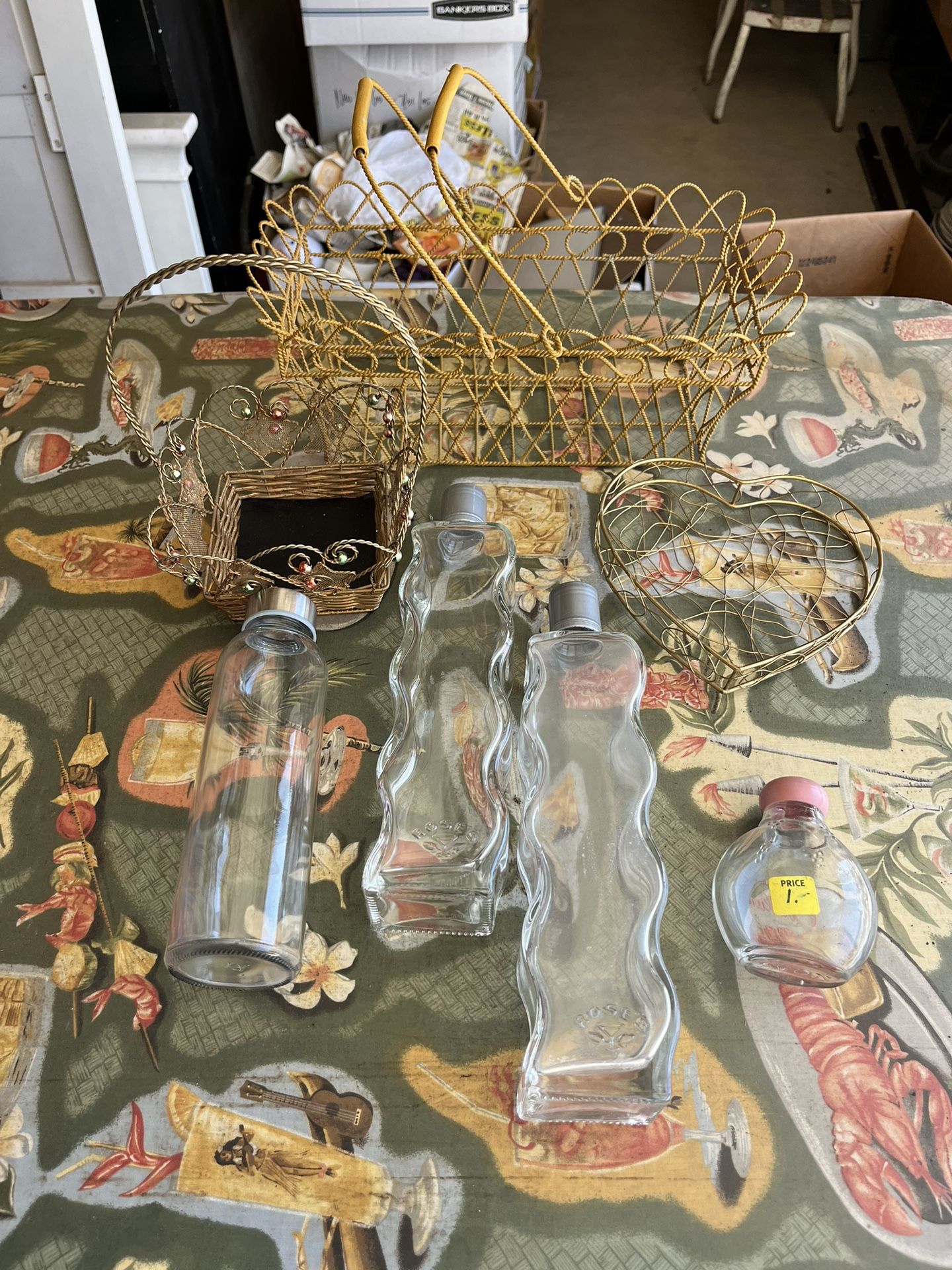 Antique Collectibles Baskets And The Bottles 