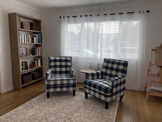 Two (2) Buffalo Check Navy Armchairs