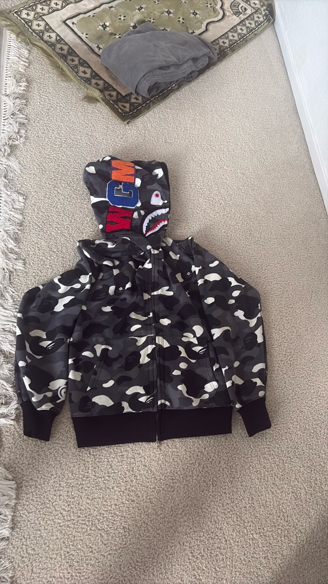 Bape Zipup Hoodie Black And White Double Hooded, %100 COTTON