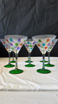 8pc Colorful Polka Dot Martini Glass Set - Never Used