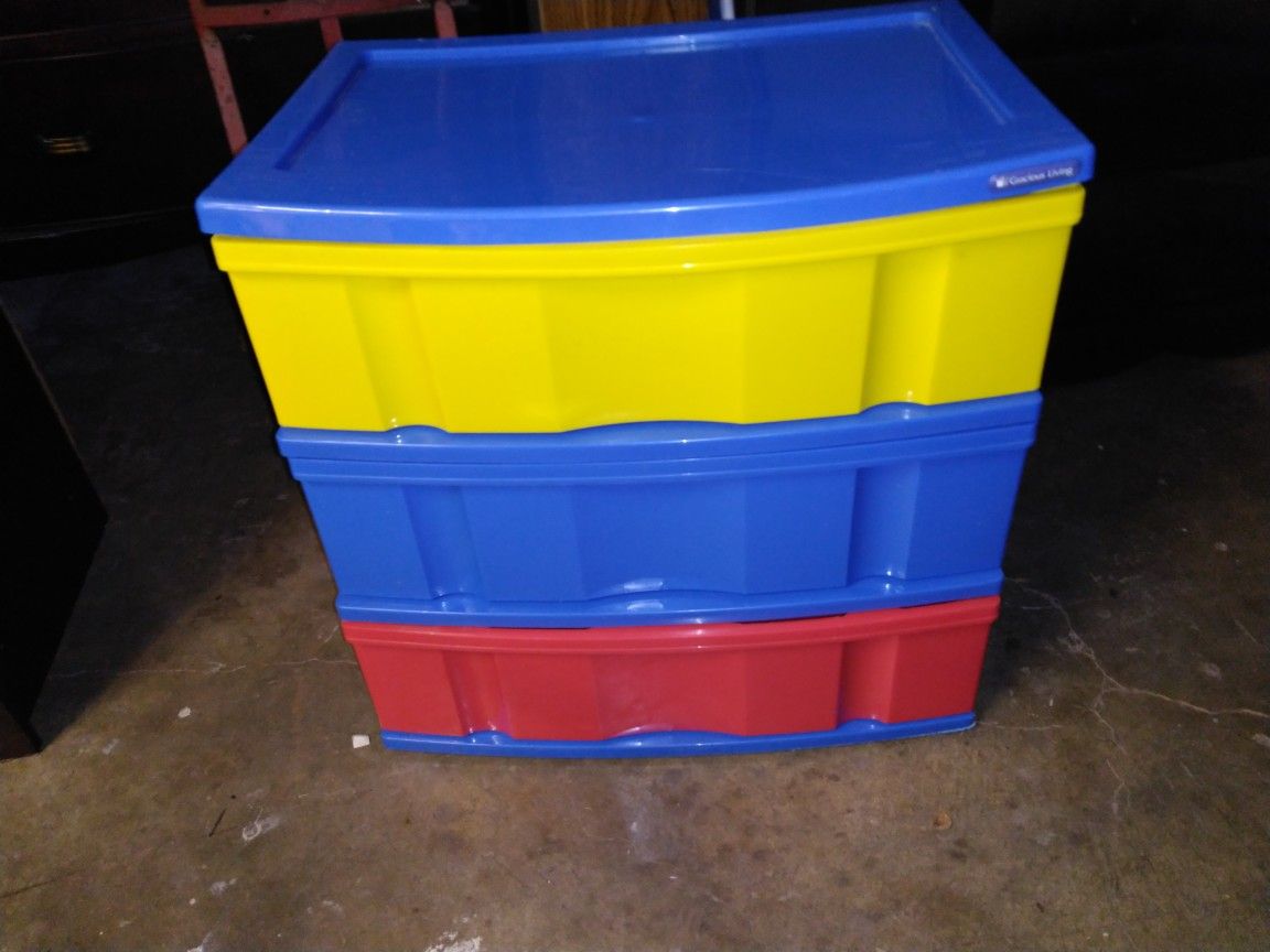 Large primary color 3 drawer plastic storage $15 24 inches tall x 24 x 16