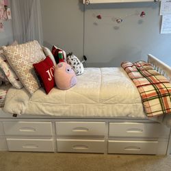 Captain’s Twin Bed w/ Twin Orthopedic Mattress & 6 Spacious Drawers - White