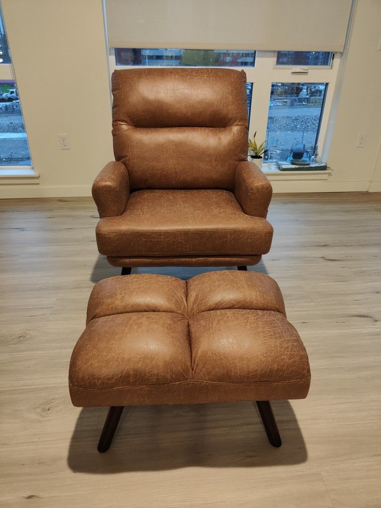 Faux leather recliner + footstool