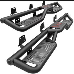 New Side Steps Compatible with 2019-2025 Dodge Ram 1500 Crew Cab, New Body Style, Bolt-On Nerf Bars, Heavy Duty Steel Two-Ladder Design (Black) (B603)