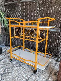 2-Tier Faux Marble Serving Cart in White and Gold