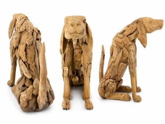 Teak driftwood dog sculpture