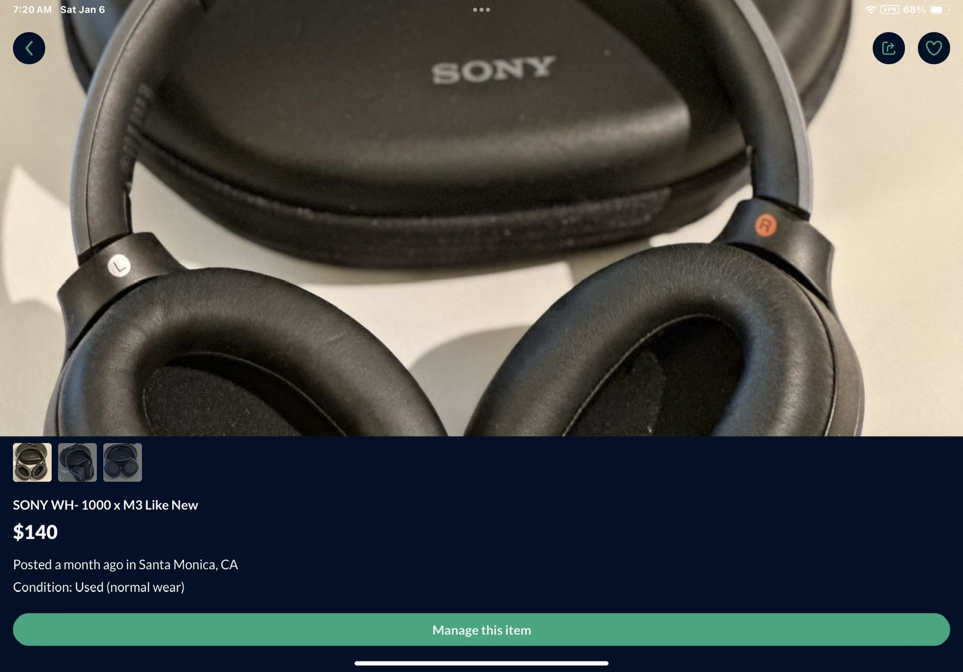 SONY WH- 1000 x M3 Like New