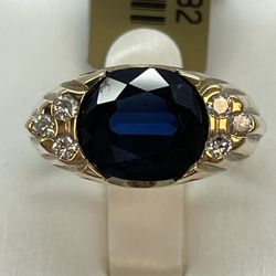 14K Gold Sapphire Diamond Ring. Used 