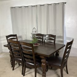 PULASKI Dining Table With Extension & 6 Chairs -Modern Rustic