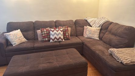 Brown sectional w ottoman, recliner rocker  and two end tables