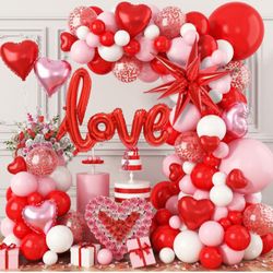 Kit de arco de globos para el día de San Valentín, 121 piezas de guirnalda de globos rojos para el día de San Valentín con globos de papel de aluminio