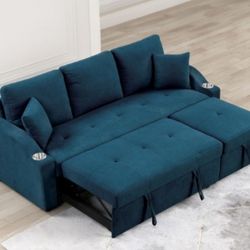 Brand New Blue Adjustable Sectional Sofa Sleeper 