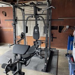 Vesta Fitness Smith Machine 1001 w/Bench Attachment | 245lb Cast Iron Olympic Weights | 7ft Olympic Bar | Fitness | Gym Equipment | FREE DELIVERY 🚚 