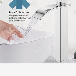 gotonovo Waterfall Tall Bathroom Faucet Single Handle 1 Hole Stainless Steel Vessel Sink  Nickel And Gold And Chrome And Black A1 