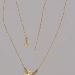 Gold chain for women Oval link diamond cut bead Flower Pendant in 18k