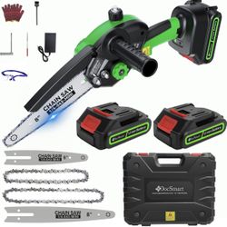 Mini Chainsaw Cordless, 8 inch & 6 inch Electric Chain Saw with 2 Pack Rechargeable Batteries, Battery Powered Handheld Saw for Trees Trimming Wood Cu