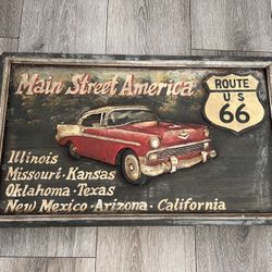 Route 66 Vintage Sign 57 Chevy Picture Main Street America Wall Decor Art 21x13