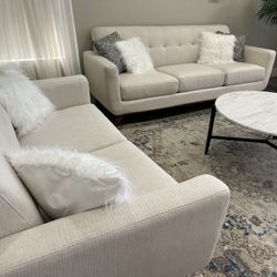 2 Pc Beige Sofa And Loveseat 