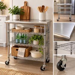 Stainless Steel Kitchen Utility Cart – 3-Tier Rolling Storage Rack