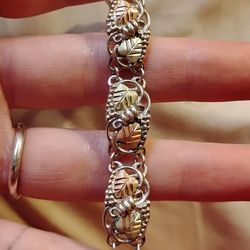 C. Co. Black Hill Gold Sterling Silver /12k Gold Trim Leave Bracelet