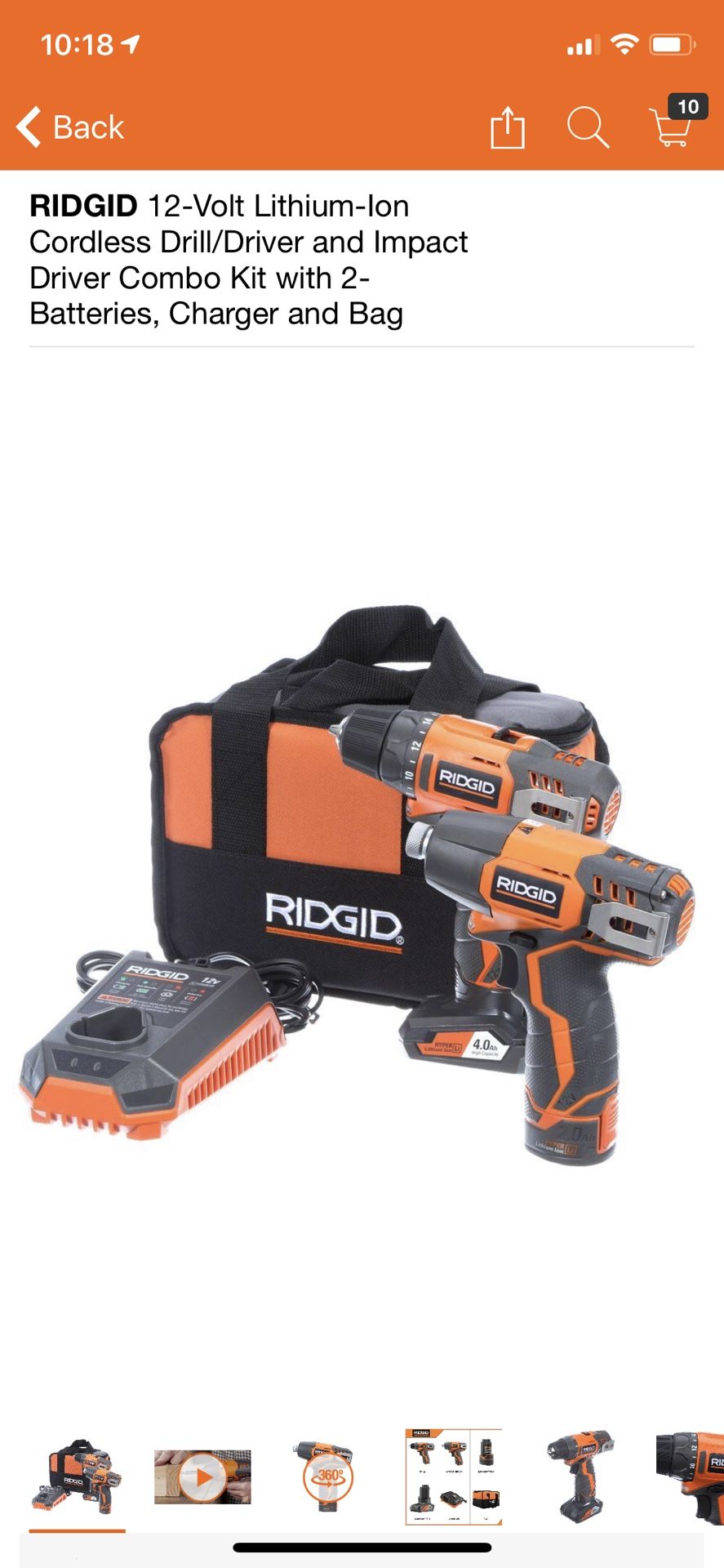 RIDGID 12-Volt Lithium-Ion Cordless Drill/Driver and Impact Driver Combo Kit with 2-Batteries, Charger and Bag