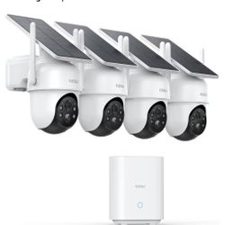 aosu Security Cameras Outdoor Wireless, 4 Cam-Kit, No Subscription Required, Solar-Powered, Home Security Cameras System with 360° Pan & Tilt, Auto Tr