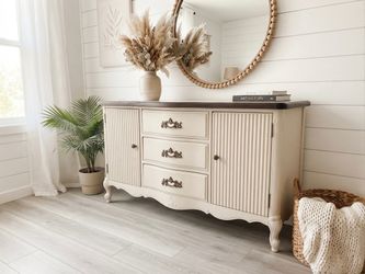 Cream Colored Sideboard with Dark Wood Trim