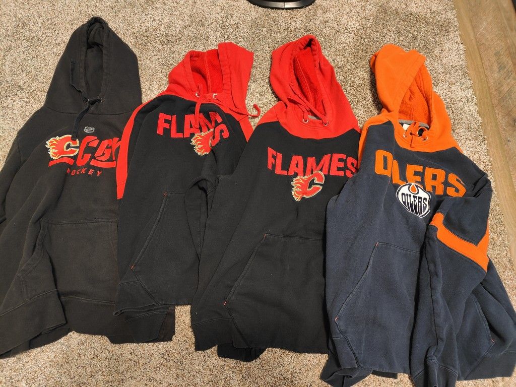 NHL Hoody Lot Of Four Calgary Flames And Edmonton oilers