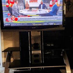 Sharp Aquos  46 Inch TV with Whalen Payton 3-in-1 Flat Panel TV Stand for TVs up to 65", Brown Cherry

