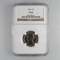 1953 Jefferson Proof Nickel, NGC PF-68 -- MEGA-RARE COIN IN THIS GRADE!