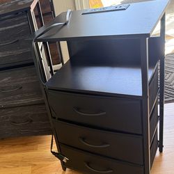 Black Nightstand / Side Table with Charging Station – Great Condition
