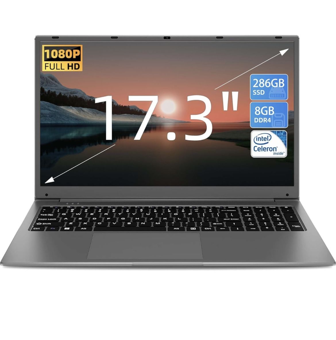 17" IPS Full HD Laptops Computer, 8GB RAM 256GB SSD Notebook with Intel Celeron Quad-core Processor, Mini HDMI, Webcam, Wi-Fi, Expandable Storage 512G