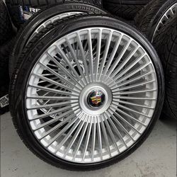 NEW 26 inch silver/brushed wheels with cadillac floating caps and lionhart 305/30r26 tires