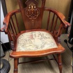 Antique Inlaid Carved Wood Chair