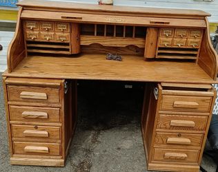 Oak Roll Top Desk with Drawers
