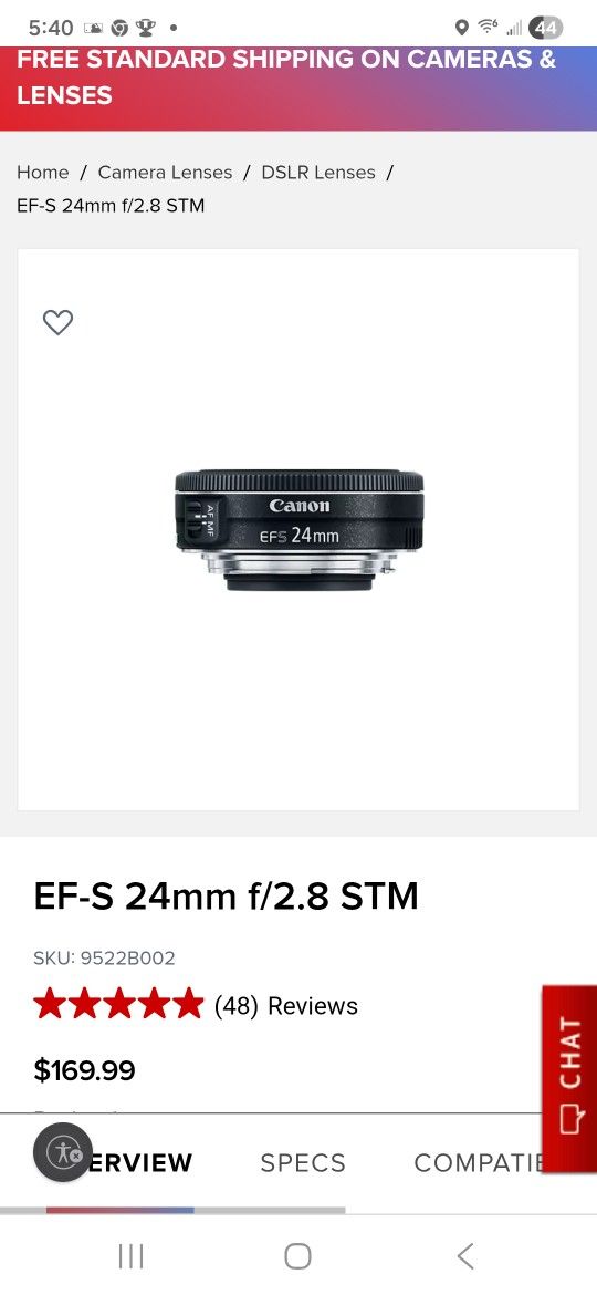 Canon Lens 24mm F2/8 Stm Brand New In Box