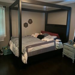 Black Solid Wood Canopy Bed Frame