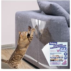 Anti-Cat Scratch Furniture Protector-12-Pack –Single-Sided, Heavy-Duty Self-Adhesive Tape, No-Residue for Couch, Doors & Walls - with 52 Twist Pins